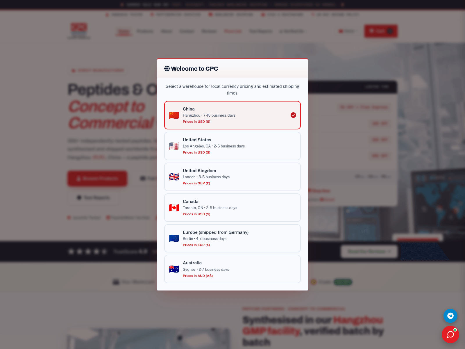 Screenshot of chinesepeptidecompany.net