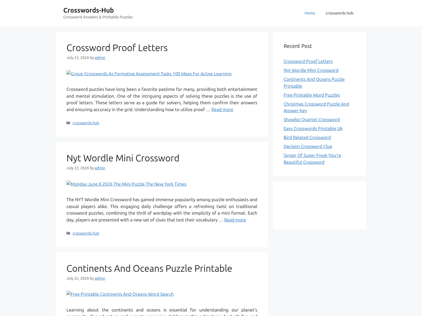 Screenshot of crosswords-hub.com