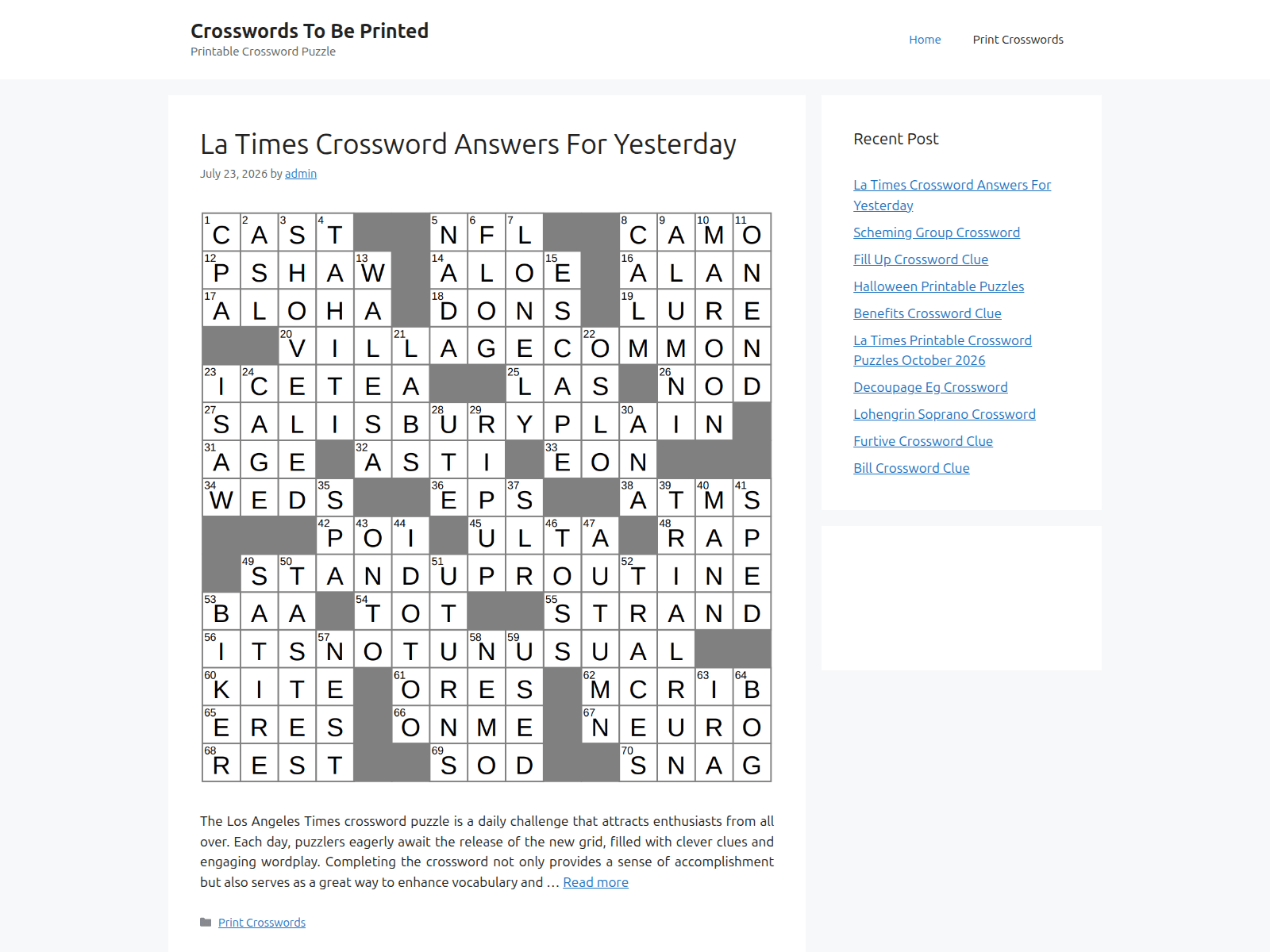 Screenshot of crosswordstobeprinted.com