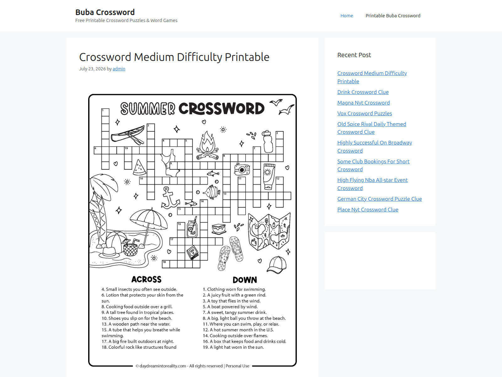 Screenshot of bubacrossword.com