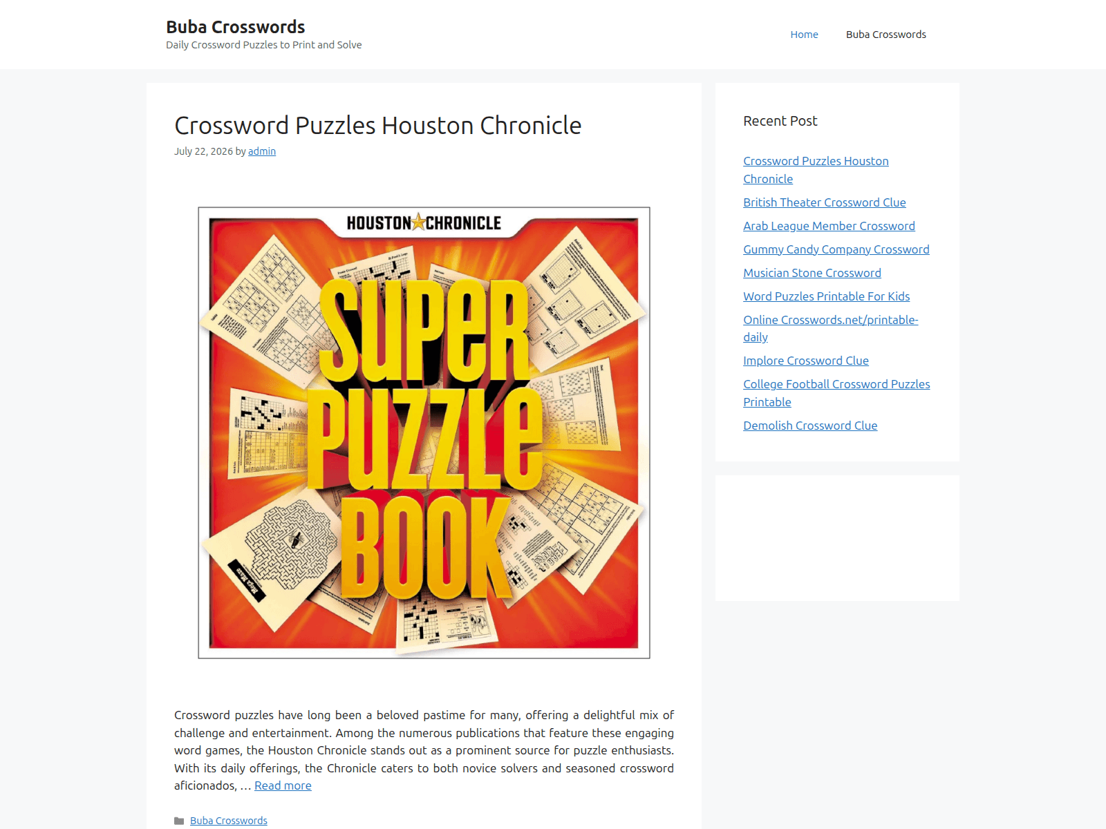 Screenshot of bubacrosswords.com