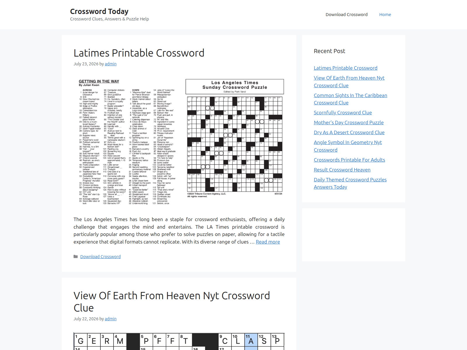 Screenshot of crossword-today.com