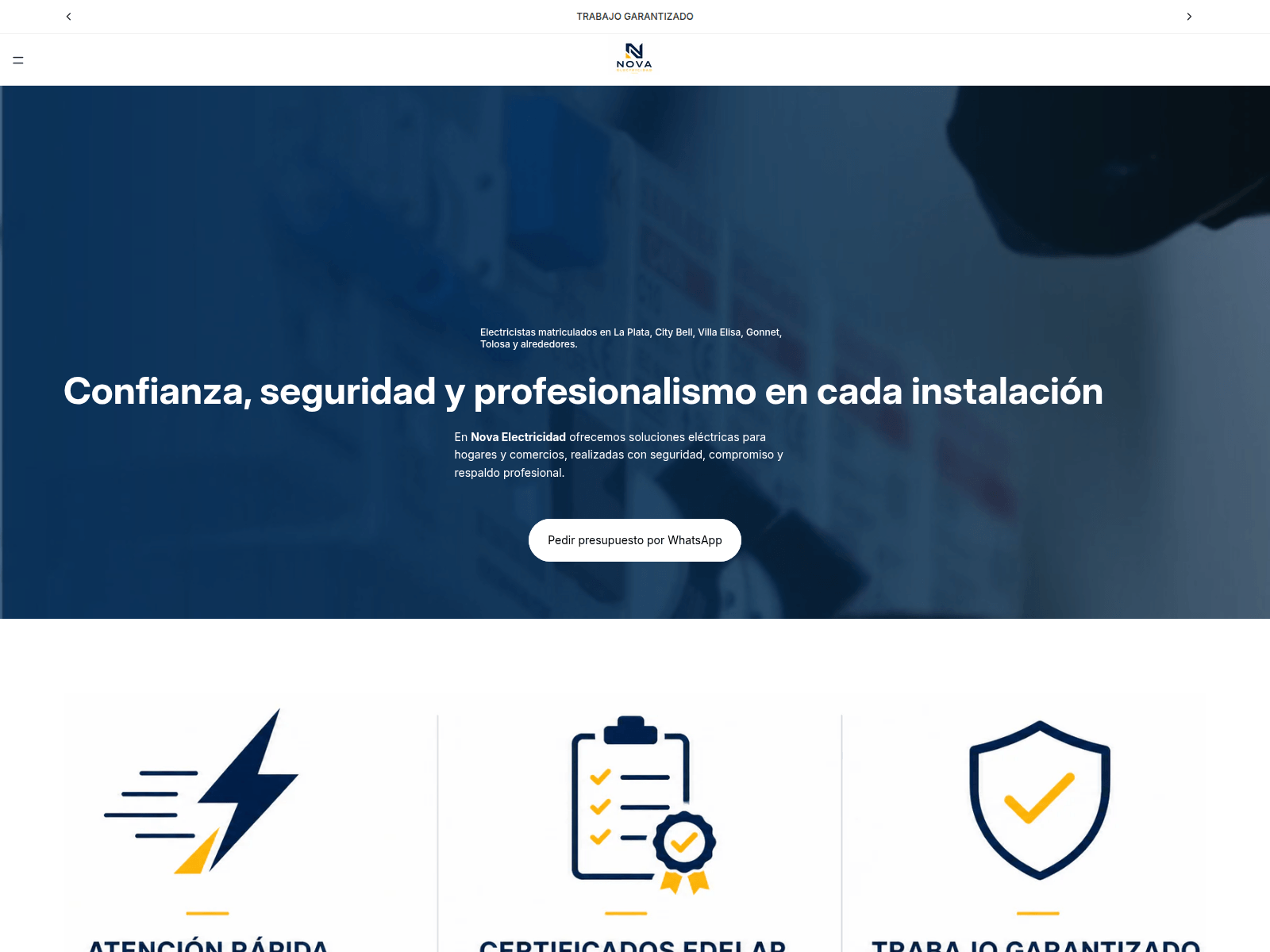 Screenshot of novaelectricidadlaplata.com.ar