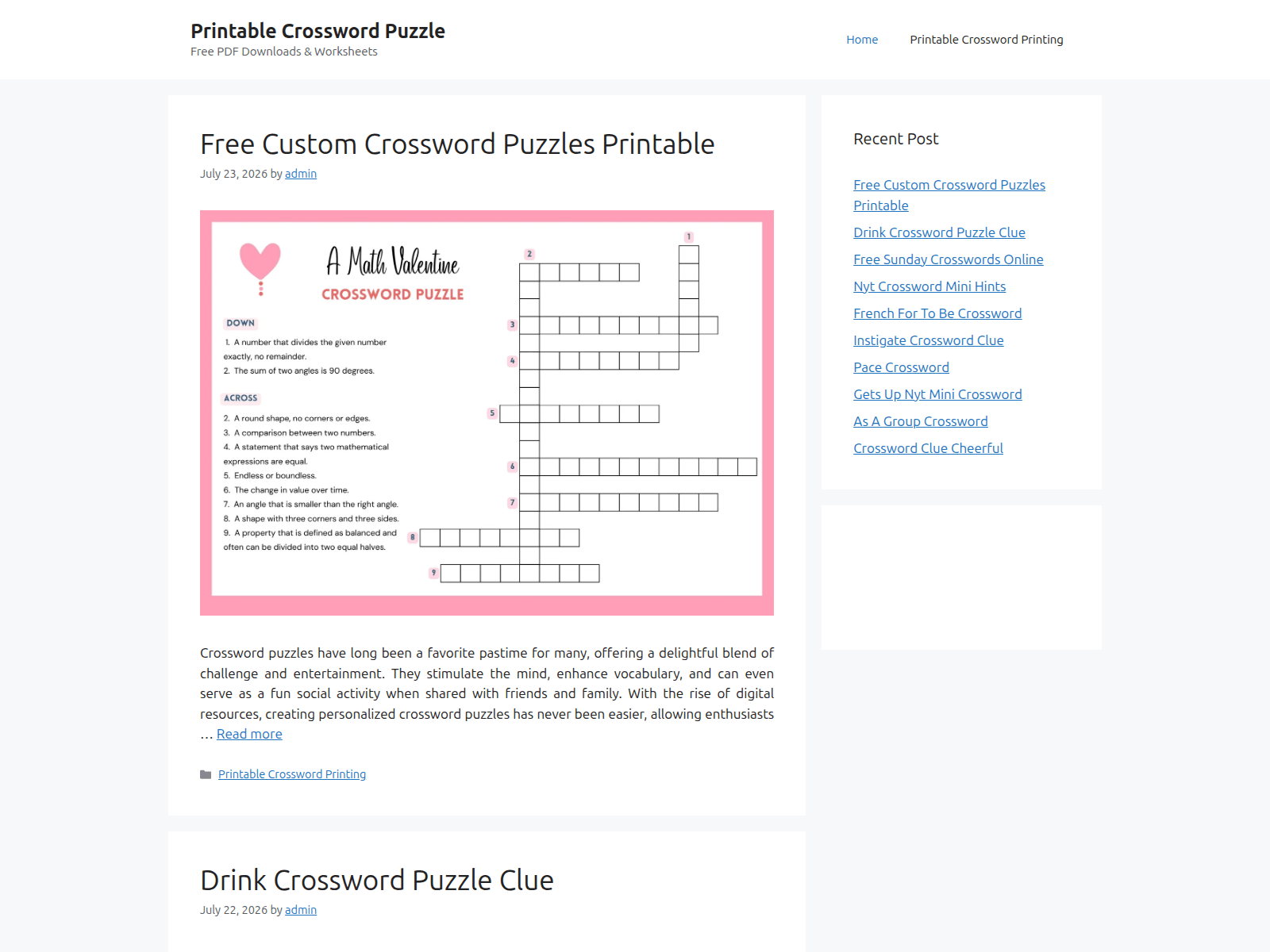 Screenshot of crosswordsforprinting.com