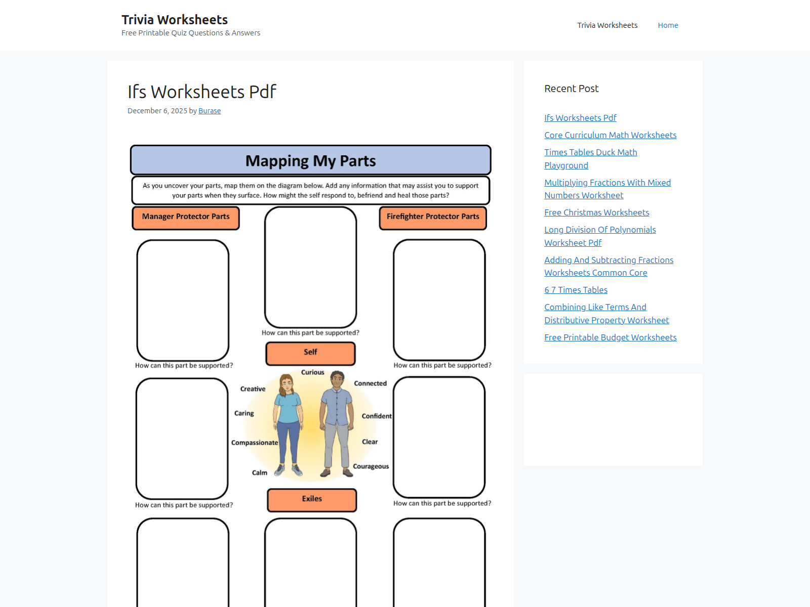 Screenshot of trivia-worksheets.net