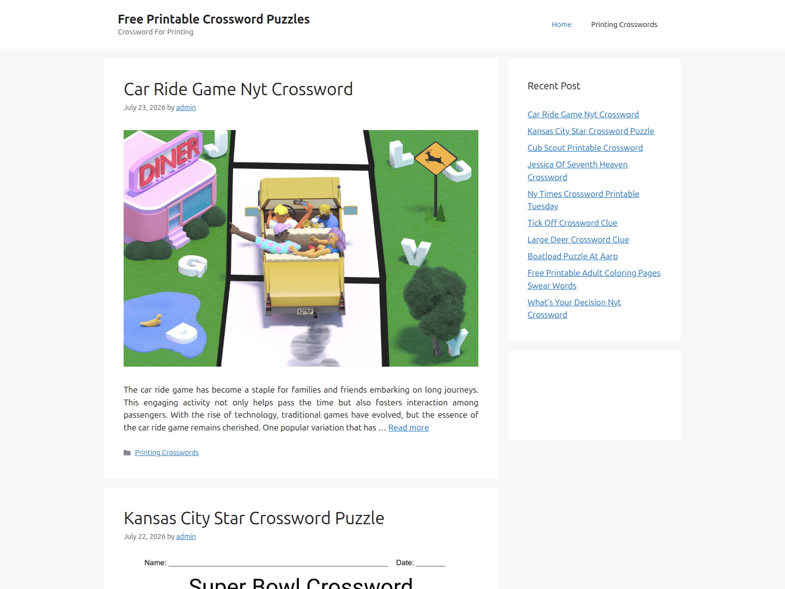 Screenshot of crosswordforprinting.com