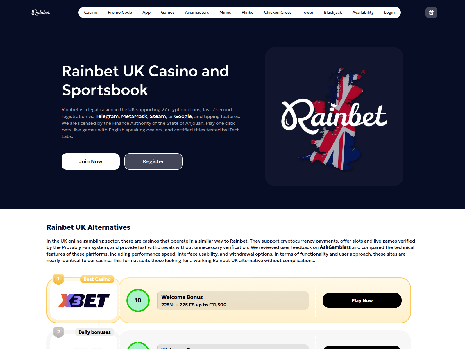 Screenshot of rainbets.co.uk