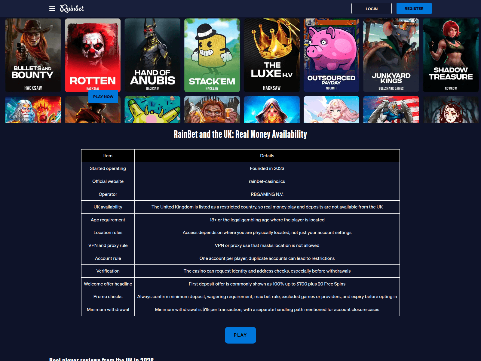 Screenshot of rainbet-casino.icu