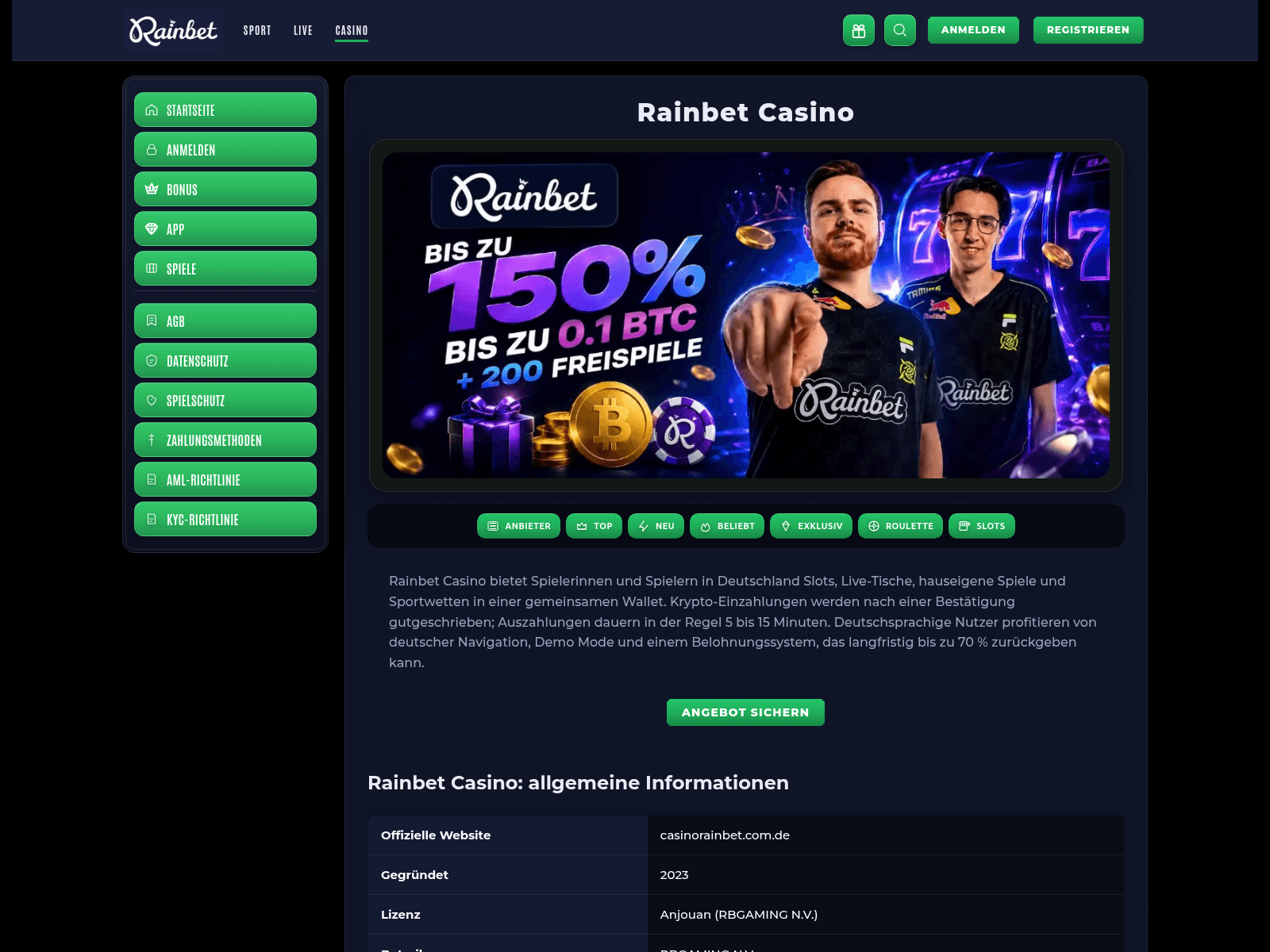 Screenshot of casinorainbet.com.de