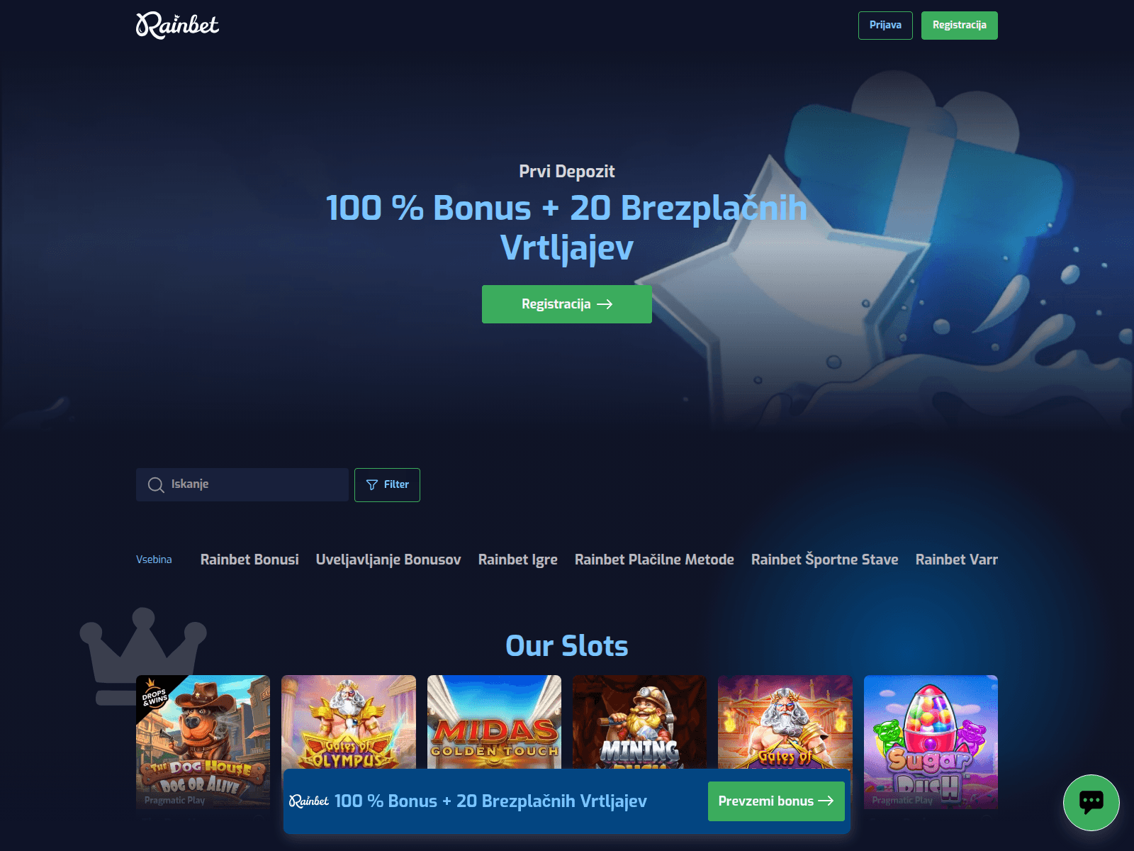 Screenshot of rainbetcasino.si
