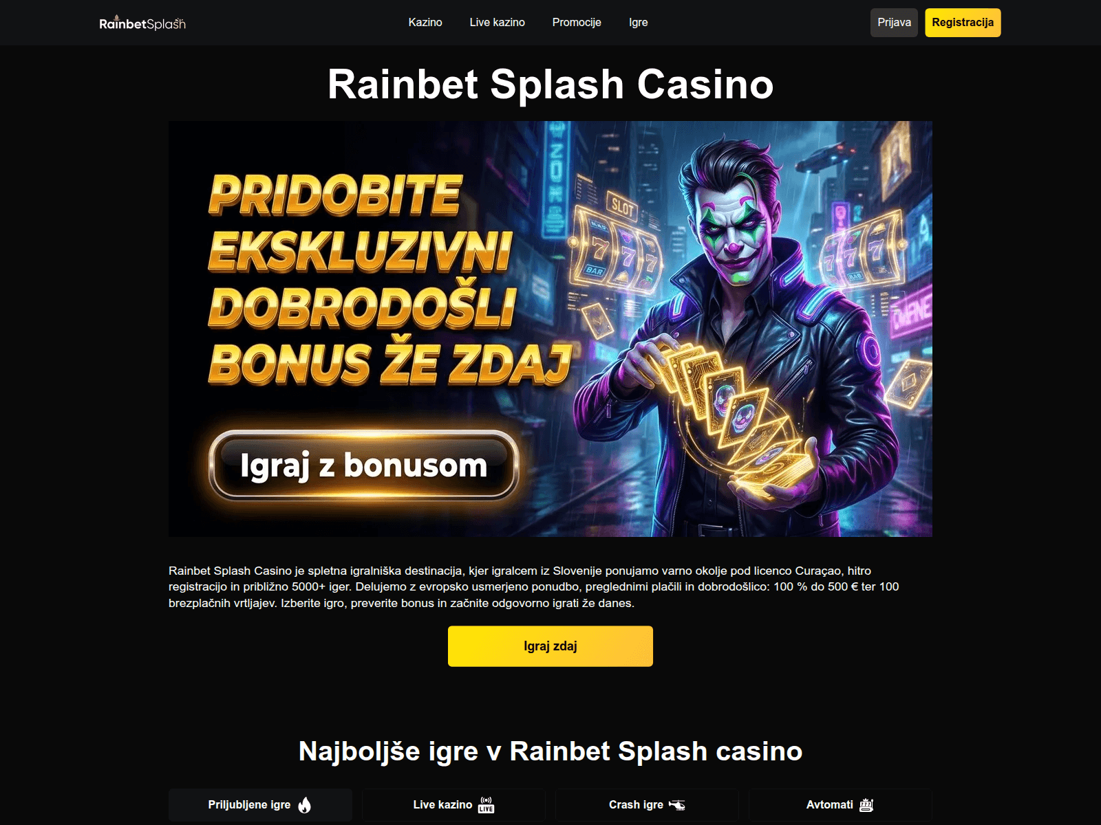 Screenshot of rainbetsplash.si