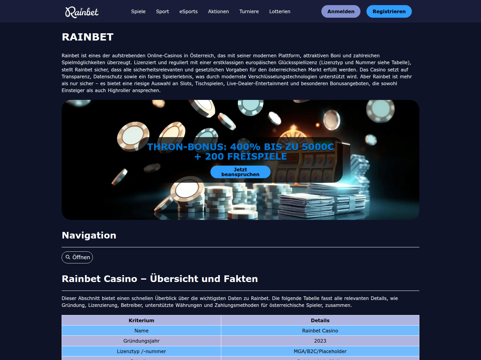 Screenshot of rain-bet.casino