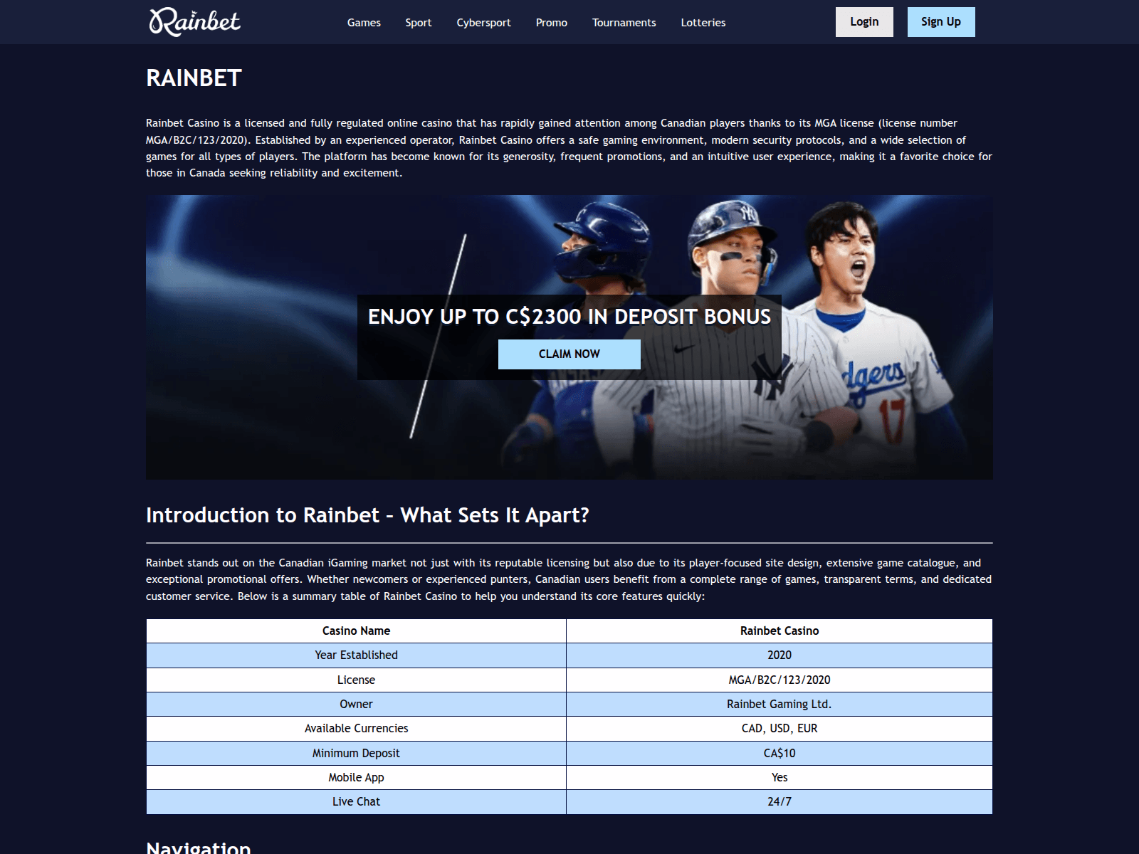 Screenshot of rainbet-casino.ca