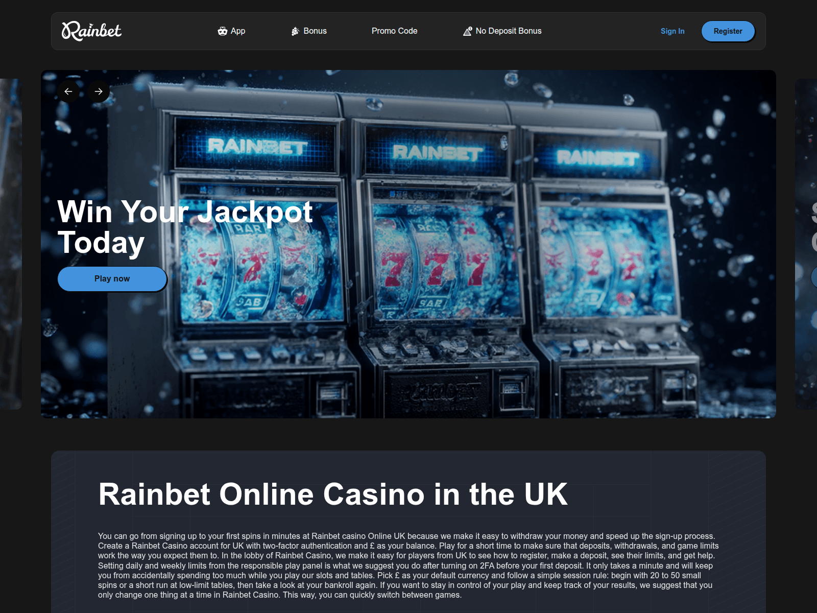 Screenshot of rainbet-uk.eu.com