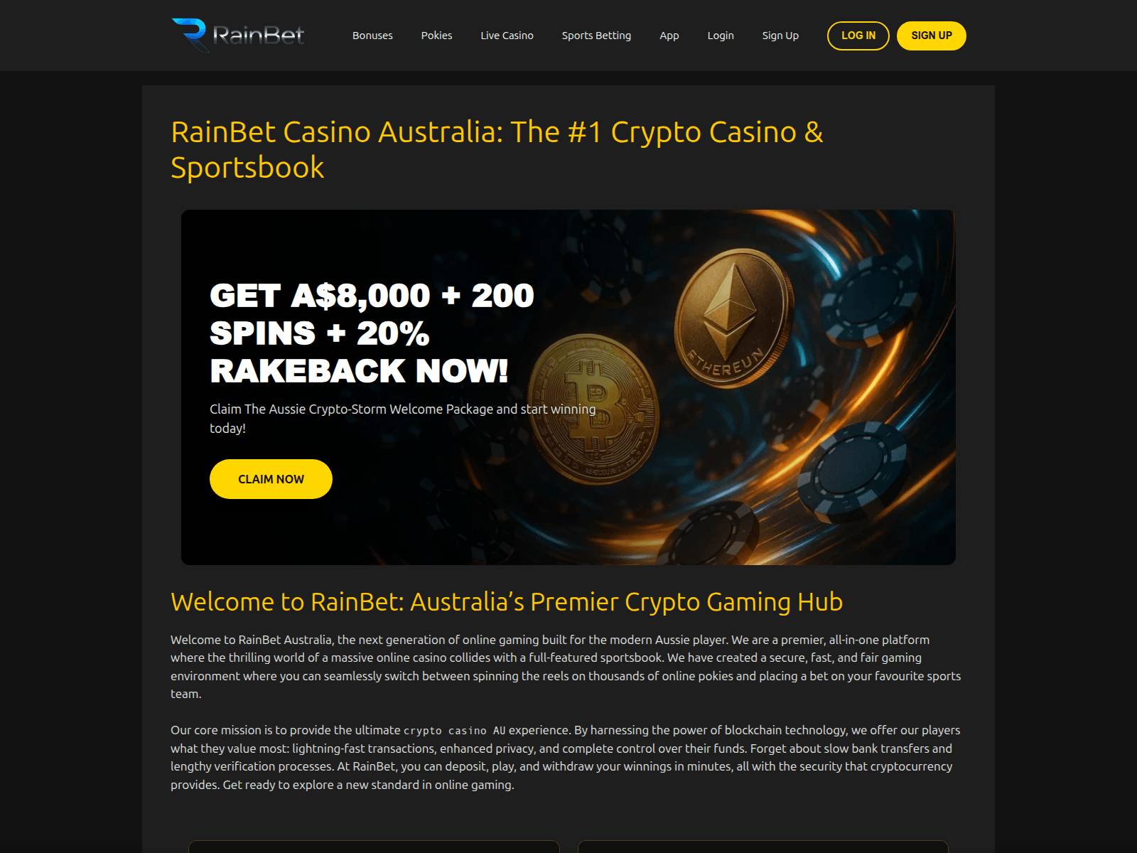 Screenshot of rainbetcasino-au.com