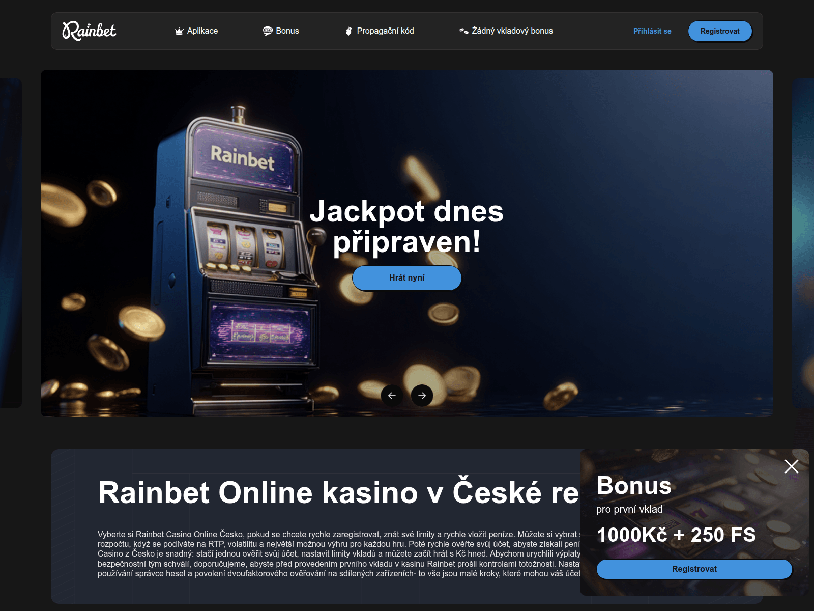 Screenshot of rainbetcasino-cz.com