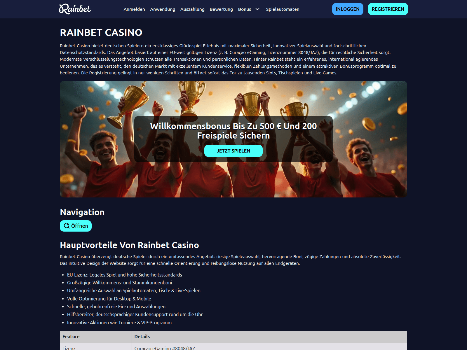 Screenshot of rainbetcasino.com.de