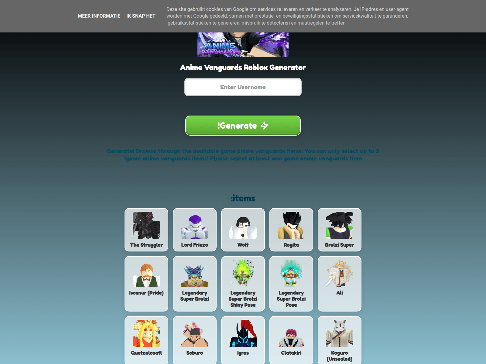 Screenshot of animevanguards.netlify.app