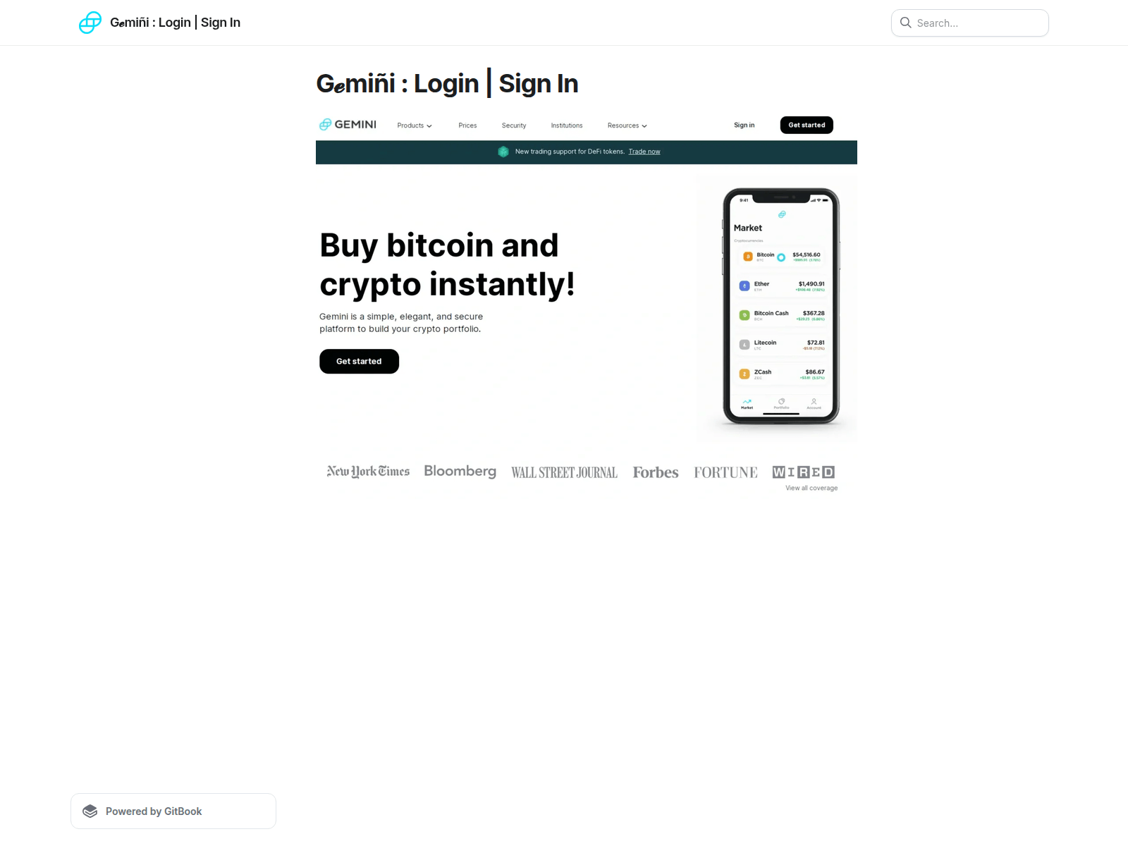 Screenshot of geniminxlogin.gitbook.io