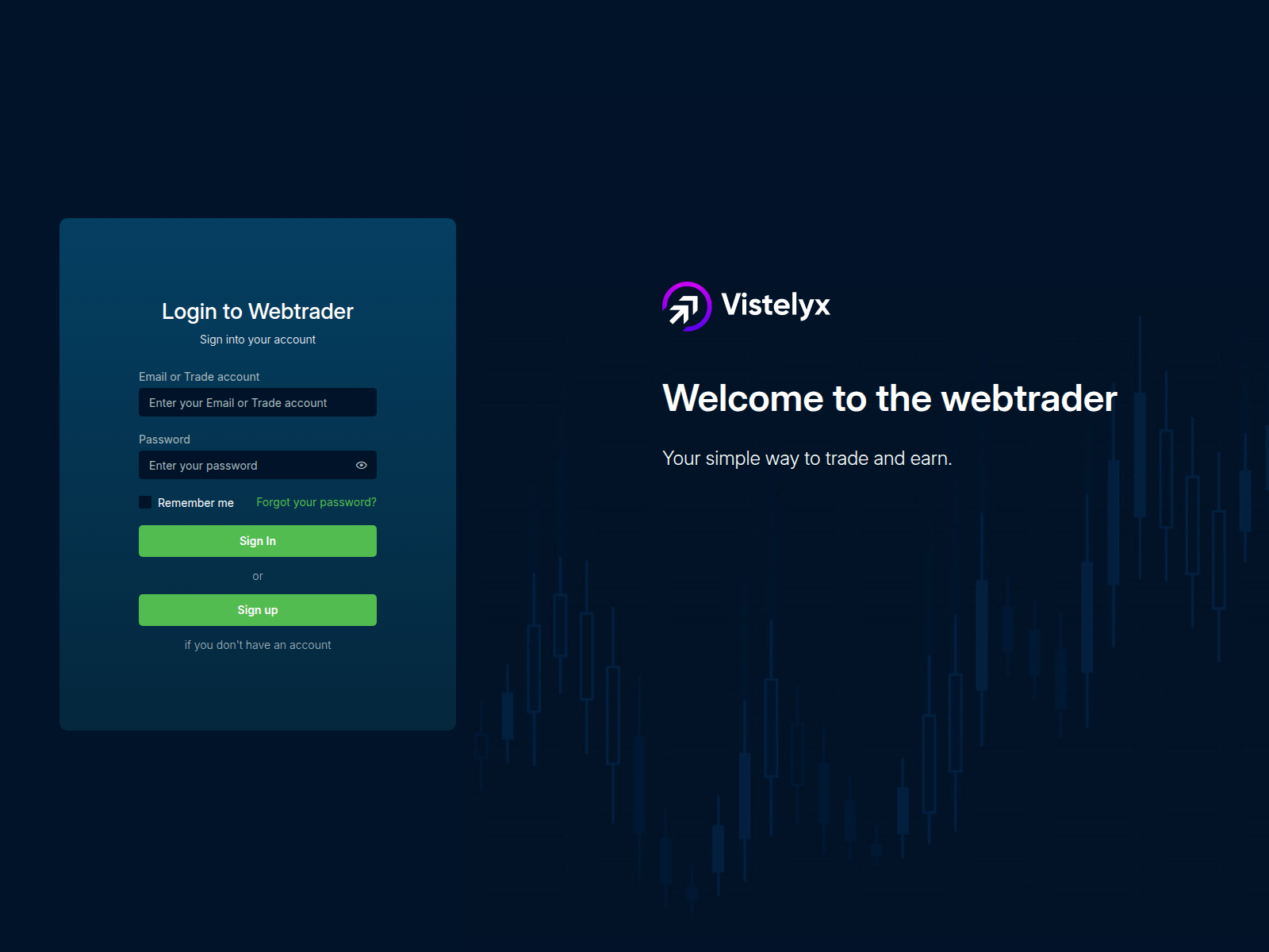 Screenshot of webtrader.vistelyx.tech