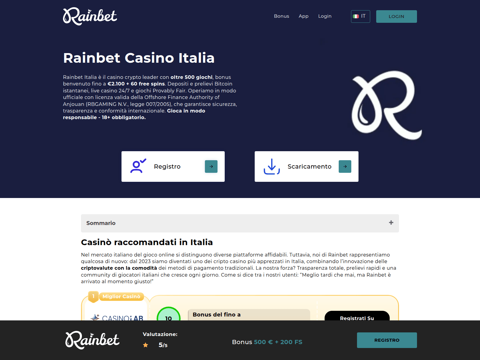 Знімок екрана casino.rainbetsite.com