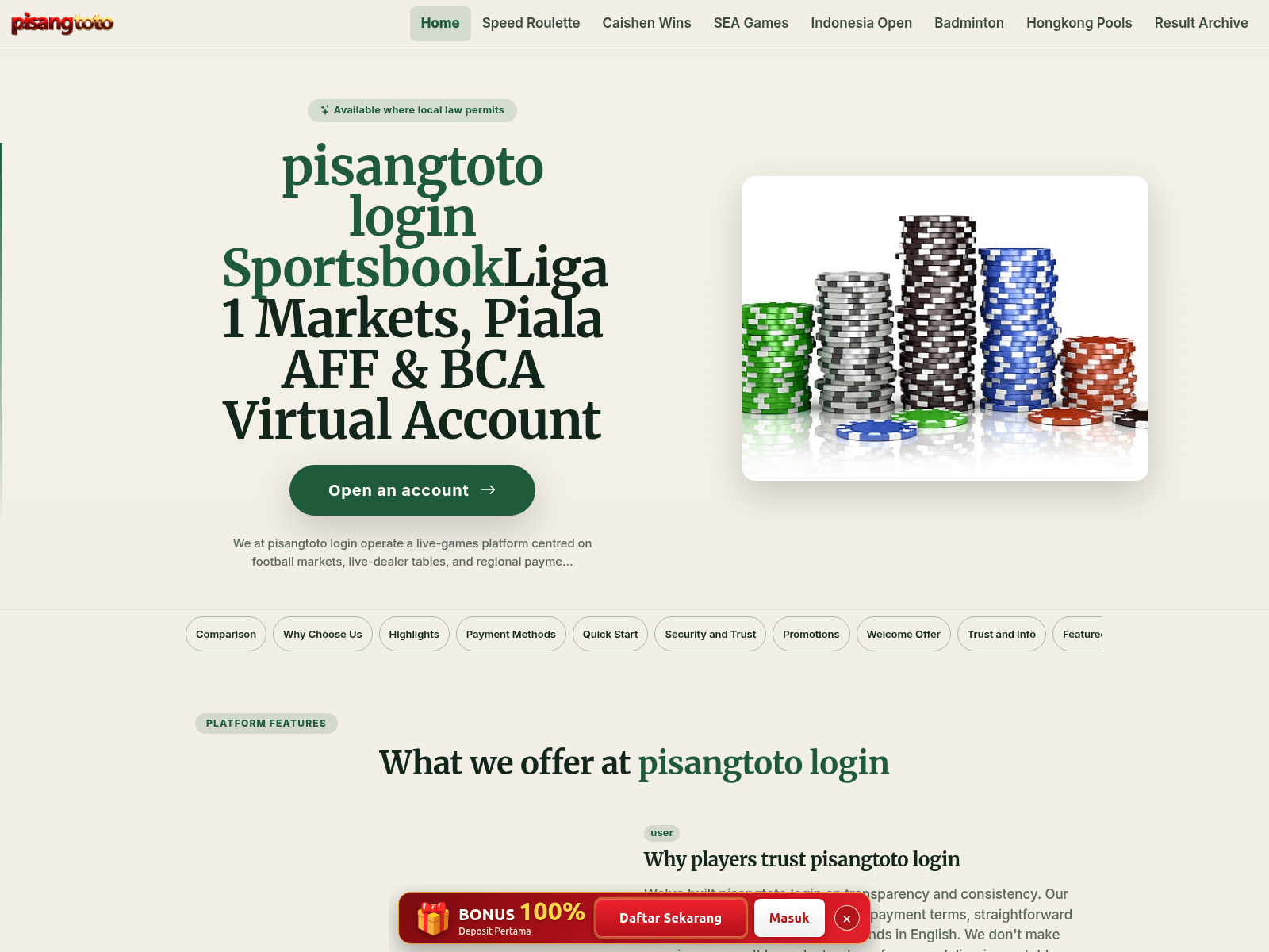 Screenshot of pisangtotologin.com