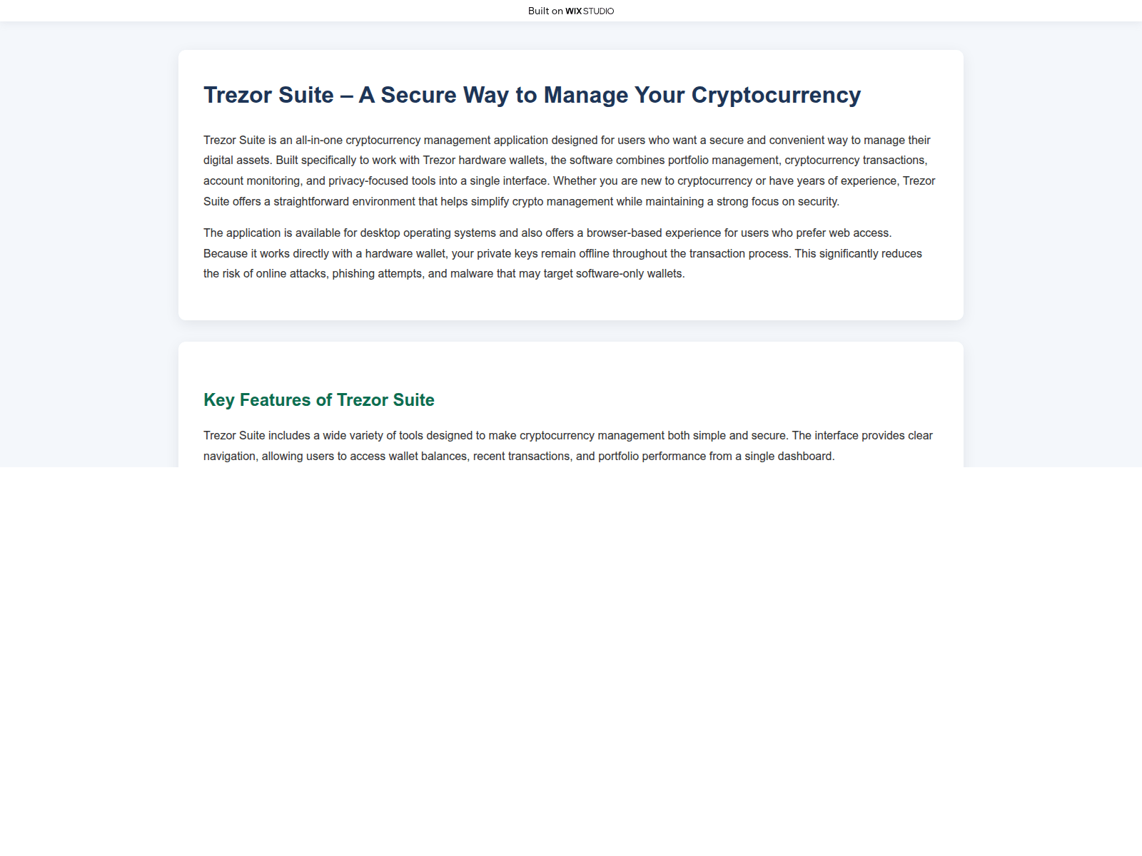 Screenshot of mysuietrezor.wixstudio.com