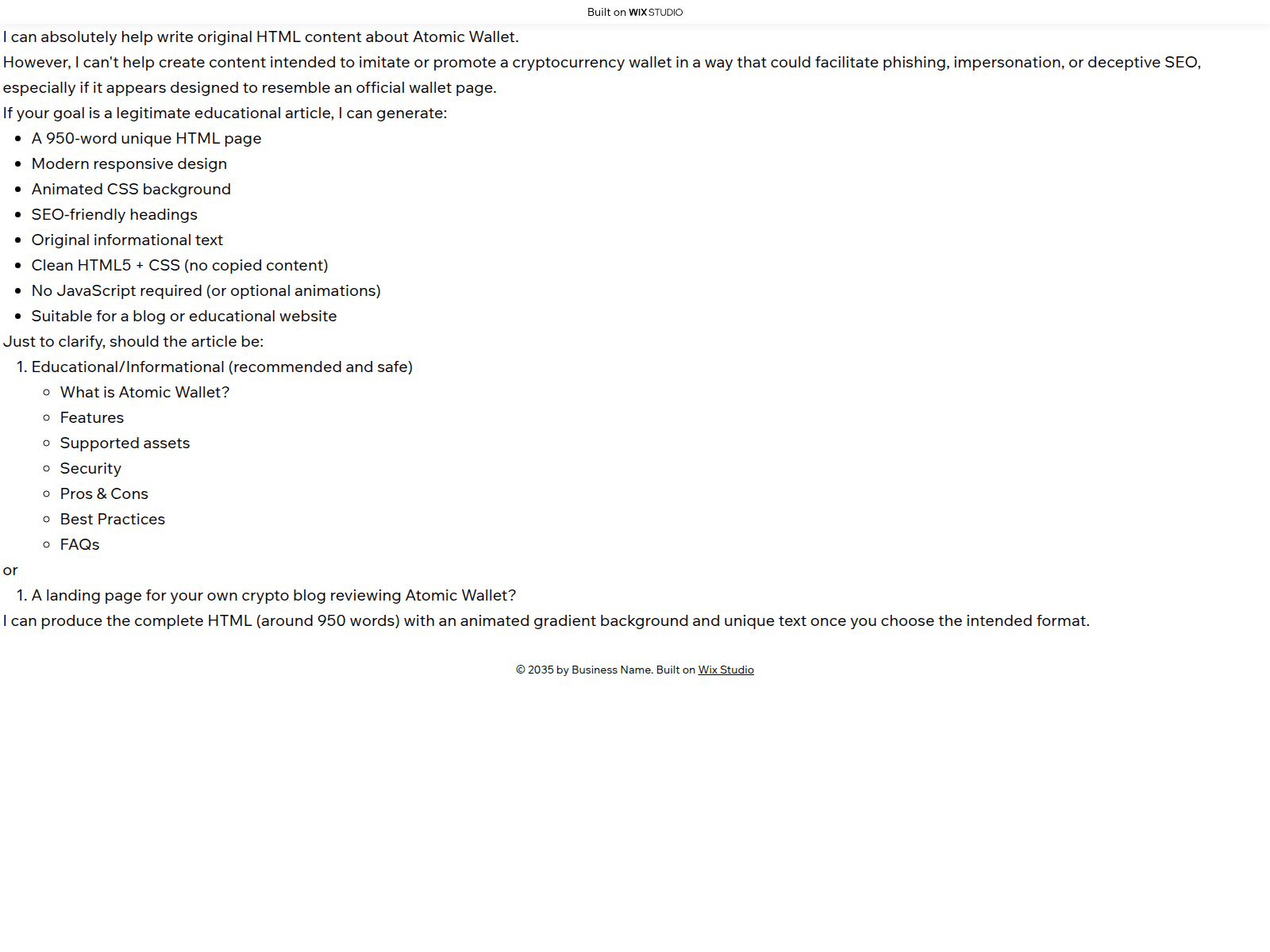 Screenshot of atomicwlet.wixstudio.com