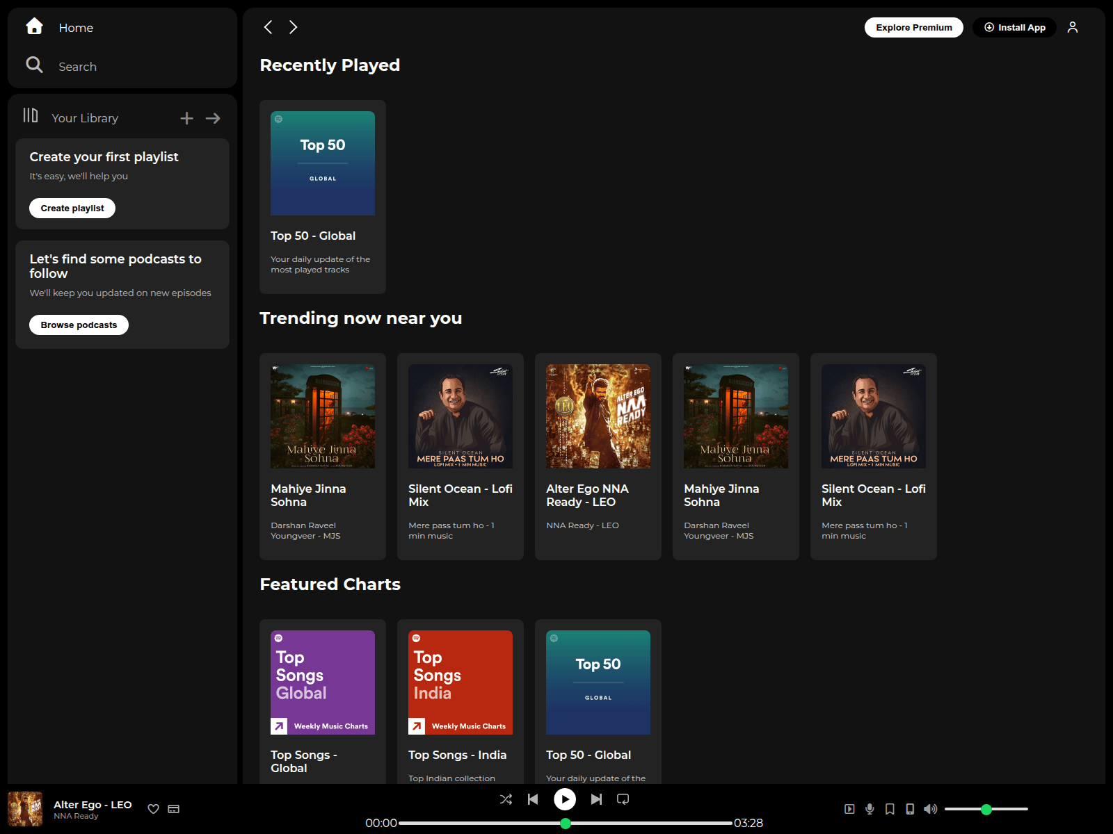 Screenshot of spotifycloneomjare23.netlify.app