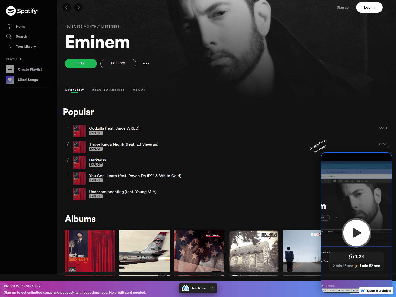 Screenshot of spotify-web-player-clone.webflow.io
