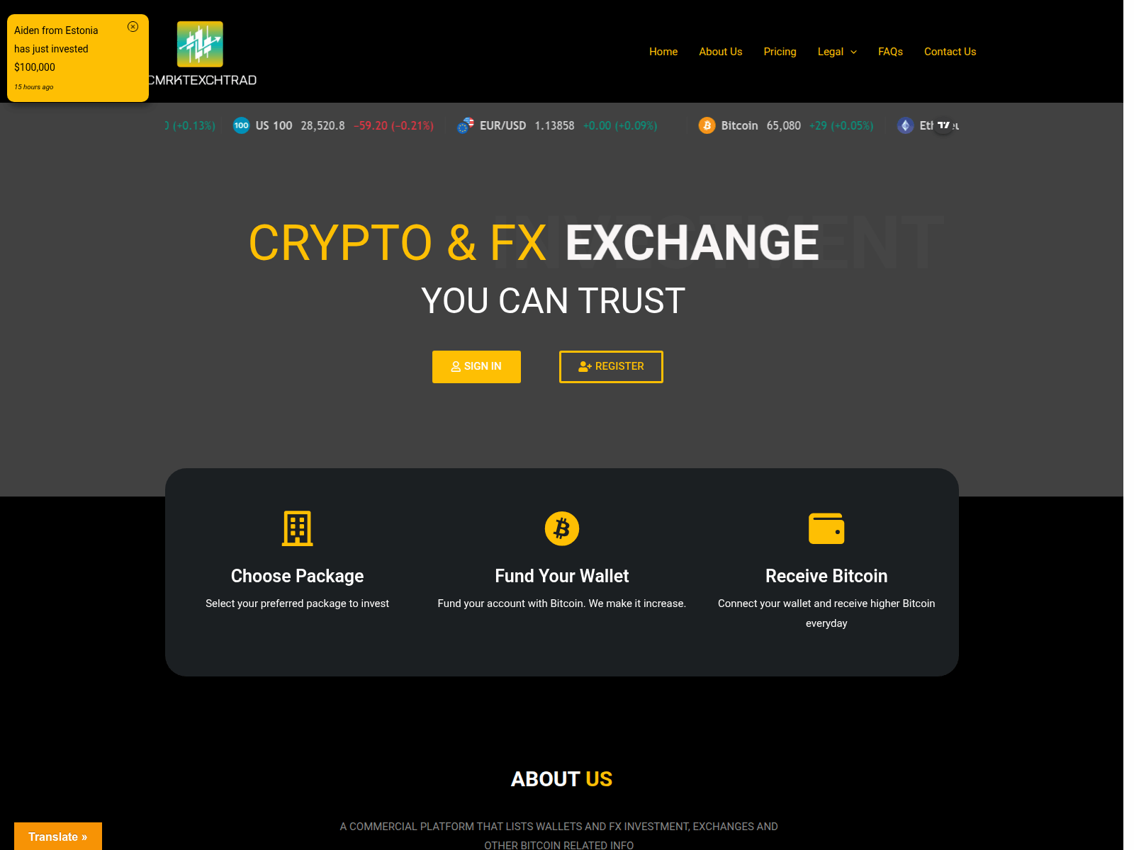Screenshot of icmrktexchtrad.live