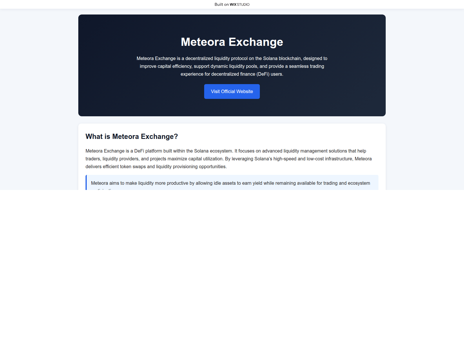 Screenshot of meteorexxchange.wixstudio.com