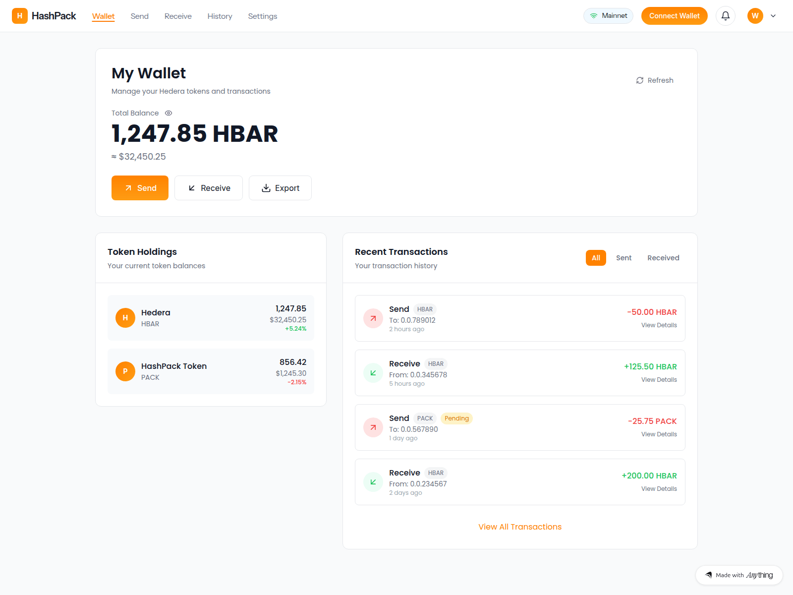 Screenshot of hashpackweb3-wallet.created.app