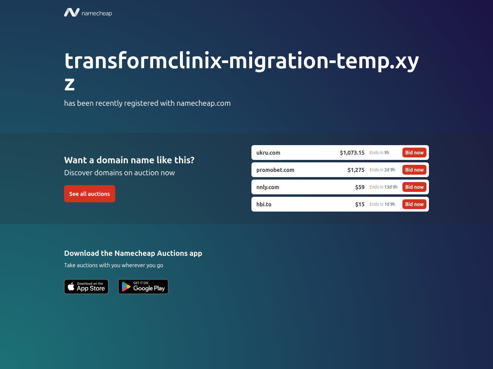 Screenshot of transformclinix-migration-temp.xyz