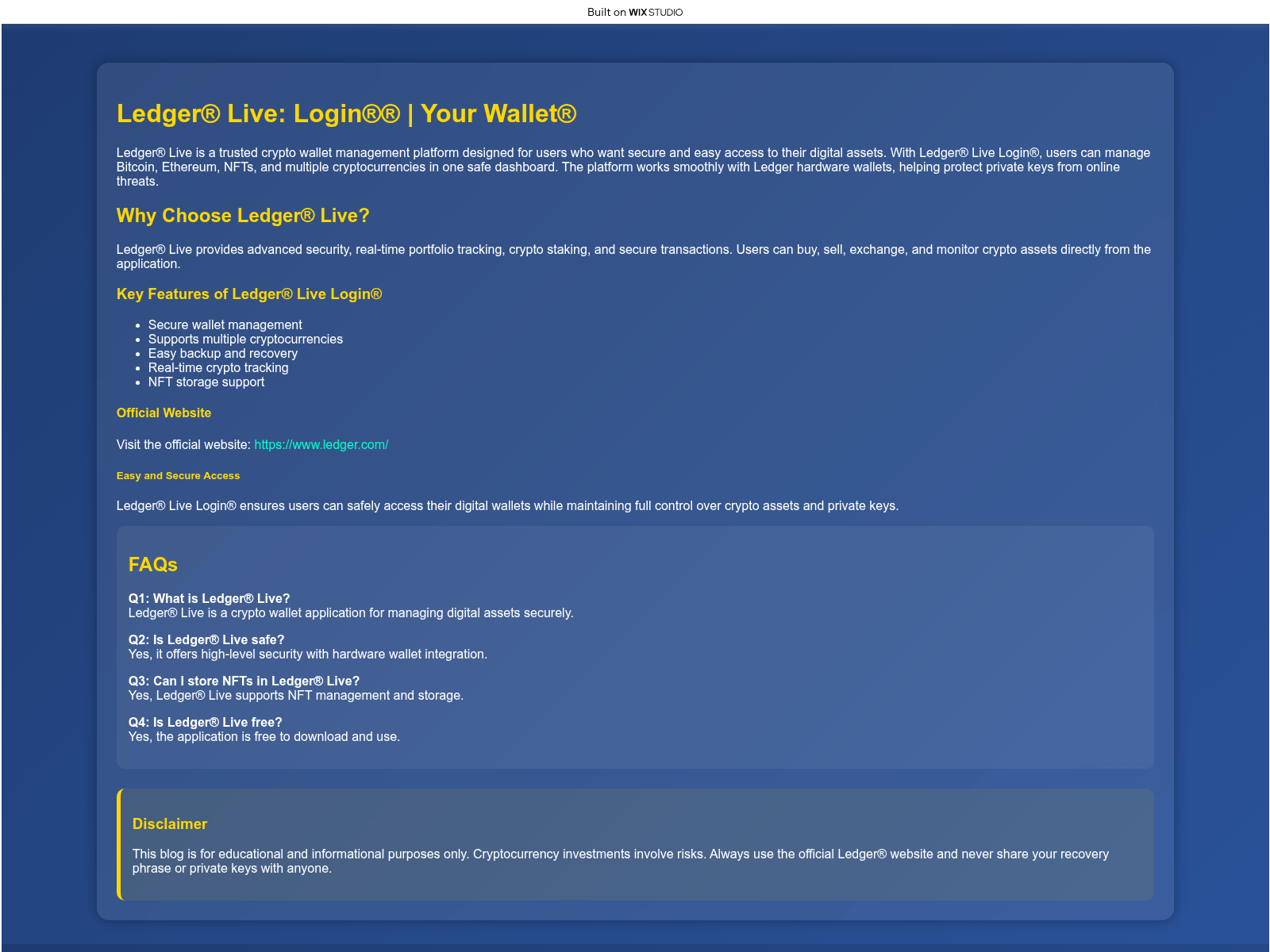Screenshot of startd-live-en.wixstudio.com
