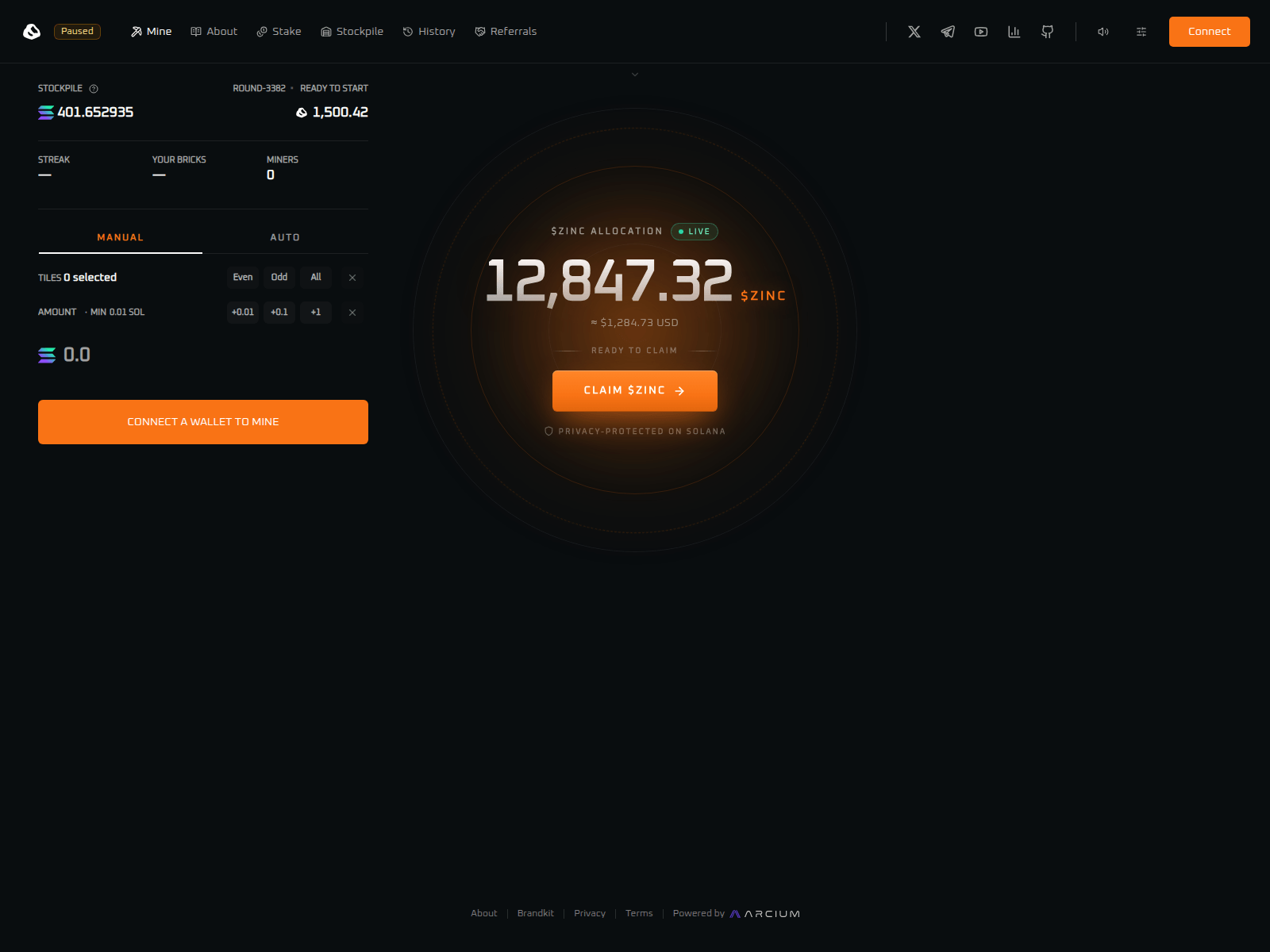 Screenshot of claim-zinc.cash