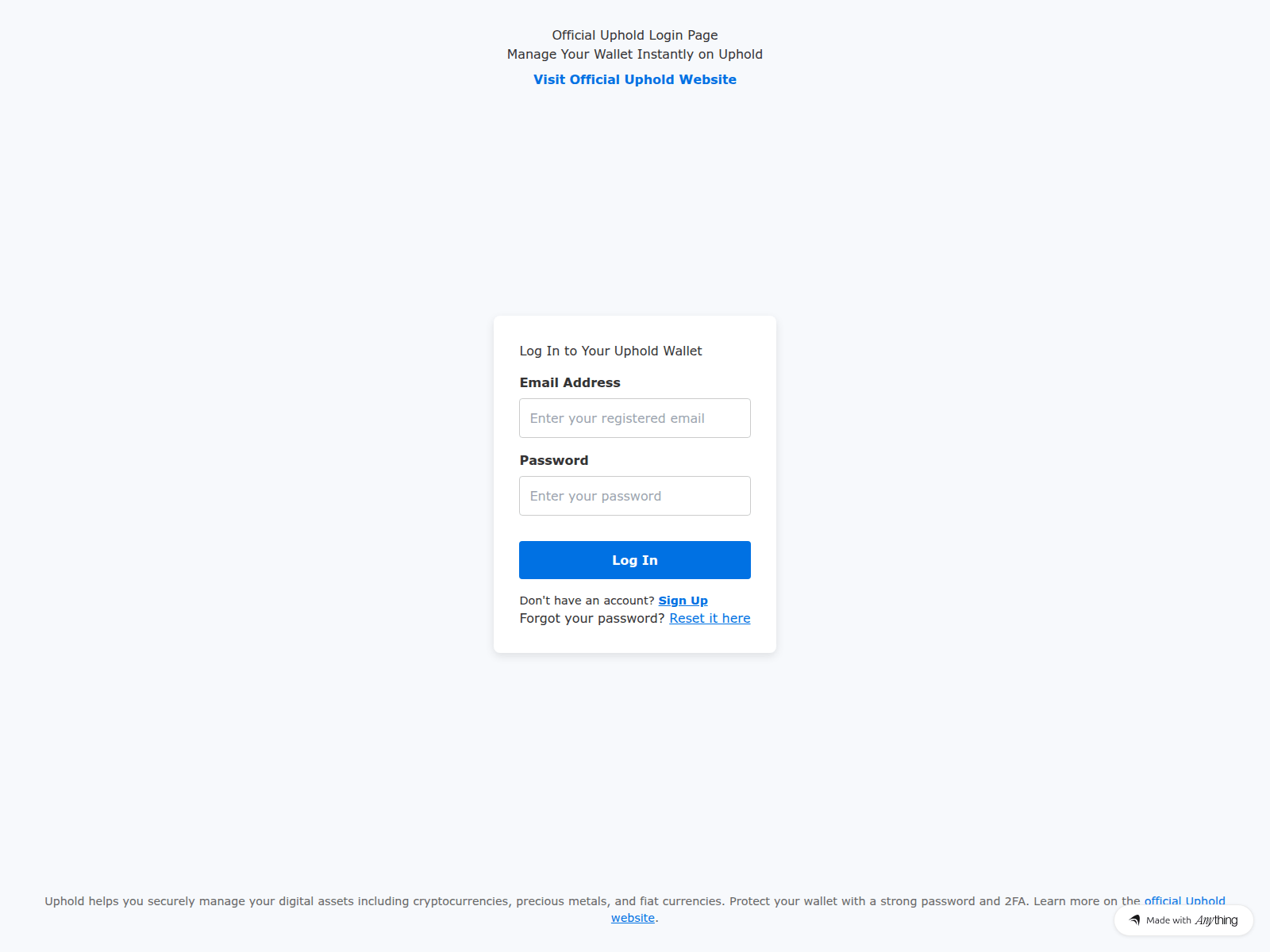 Знімок екрана official-login-uphold.created.app