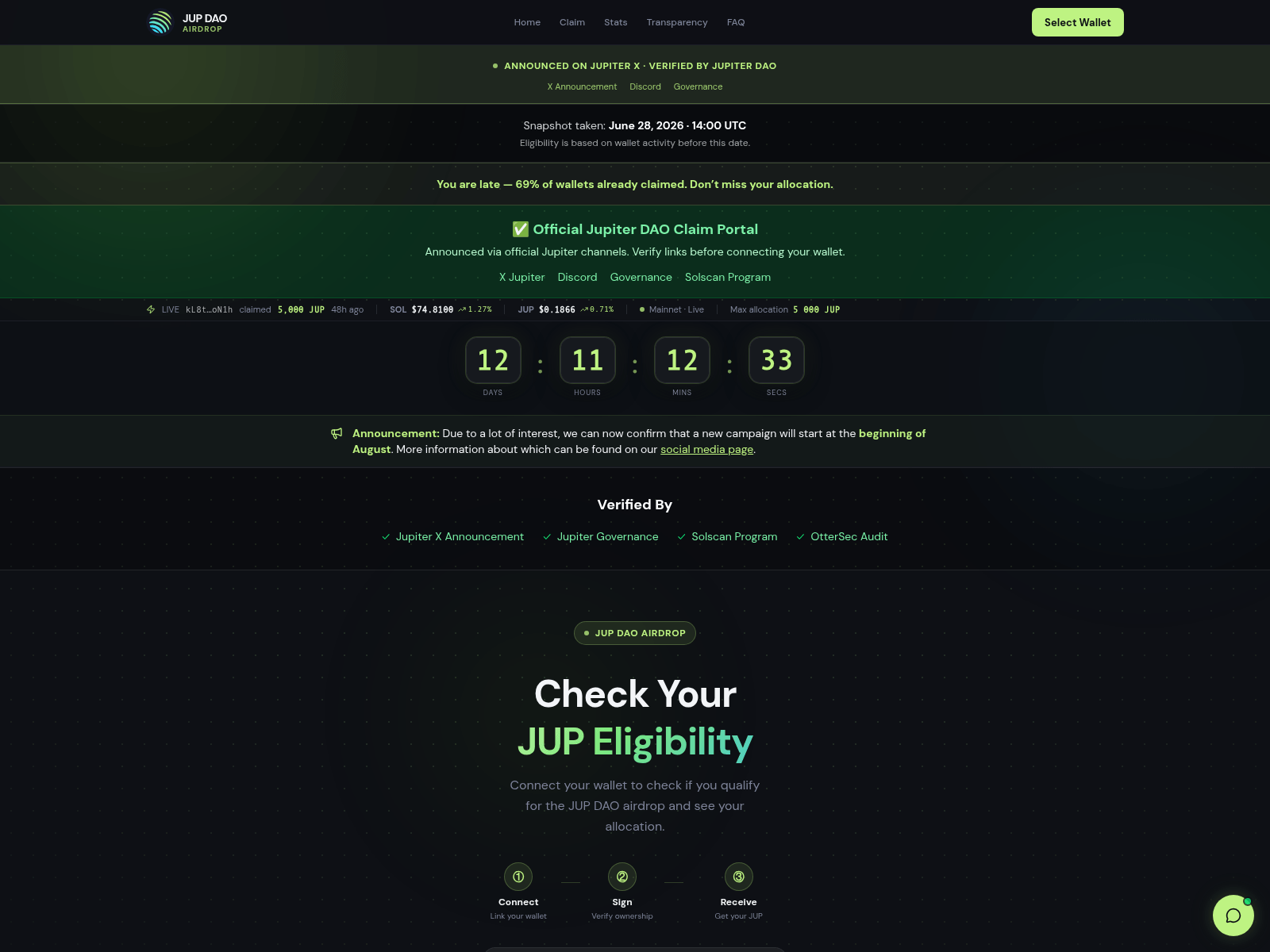 Screenshot of jupdao.ag