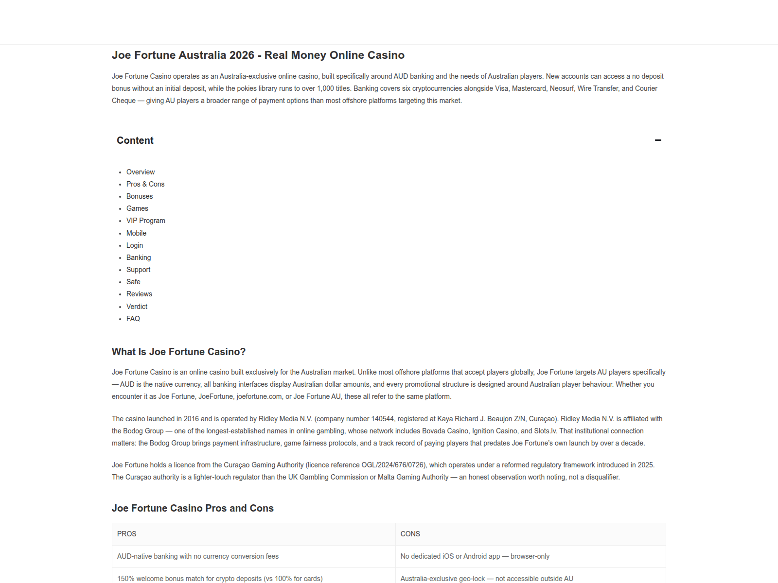 Screenshot of casinos-joefortune.com