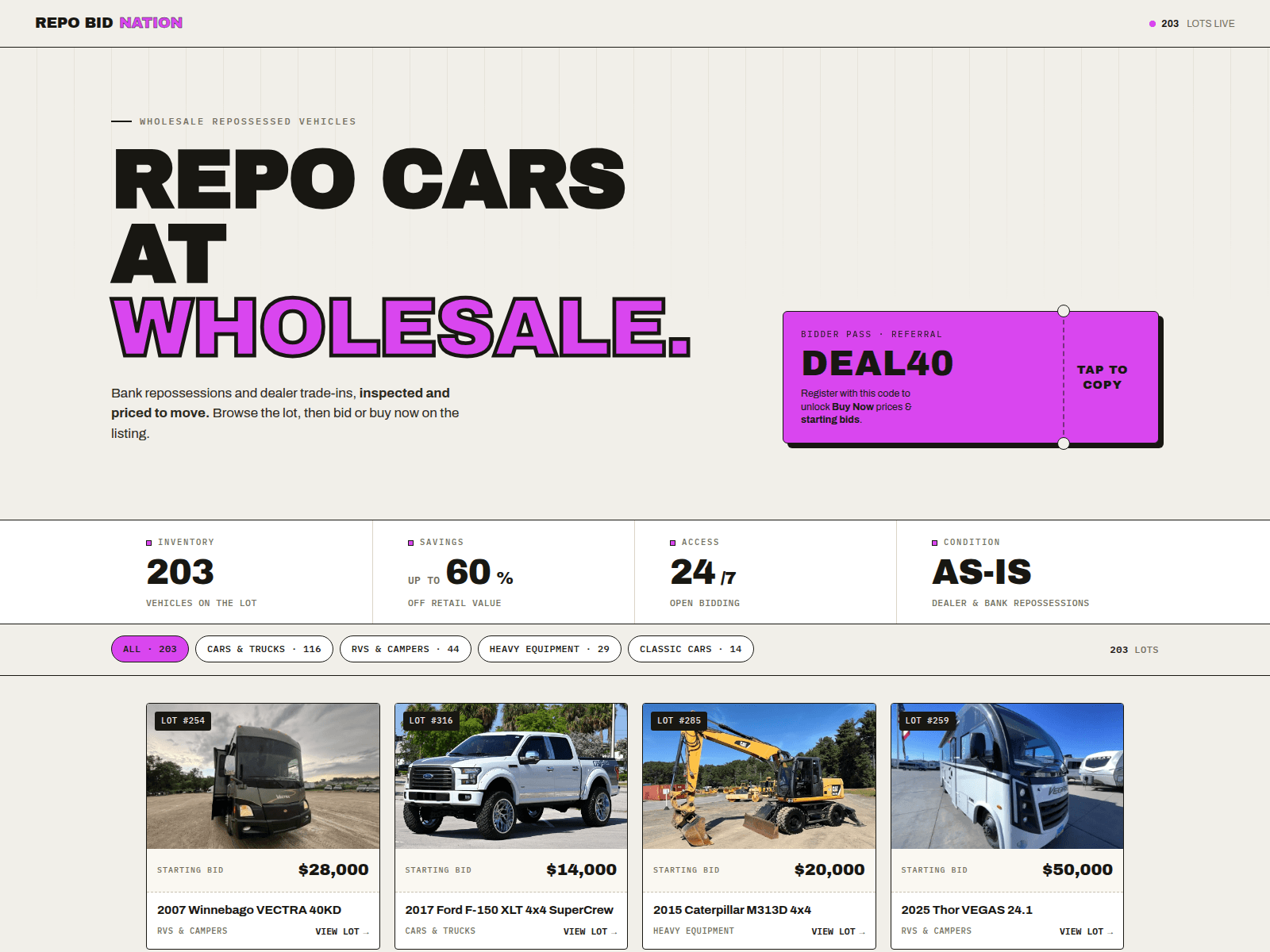 Screenshot of repobidnation.com