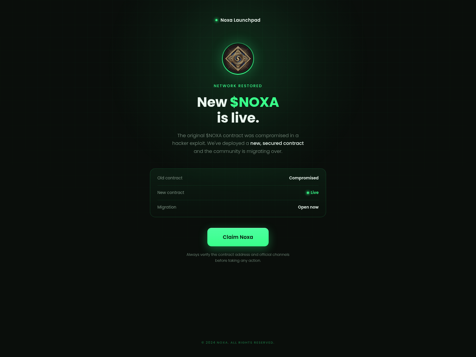 Screenshot of noxachain.live