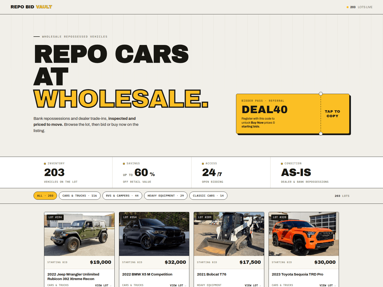 Screenshot of repobidvault.com