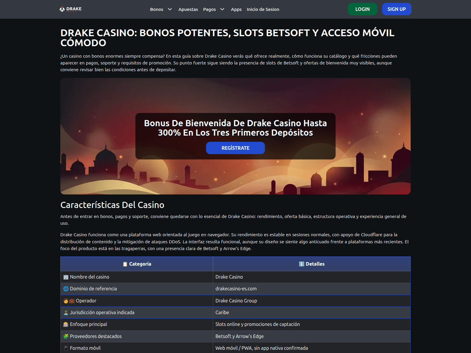 Screenshot of drakecasino-es.com