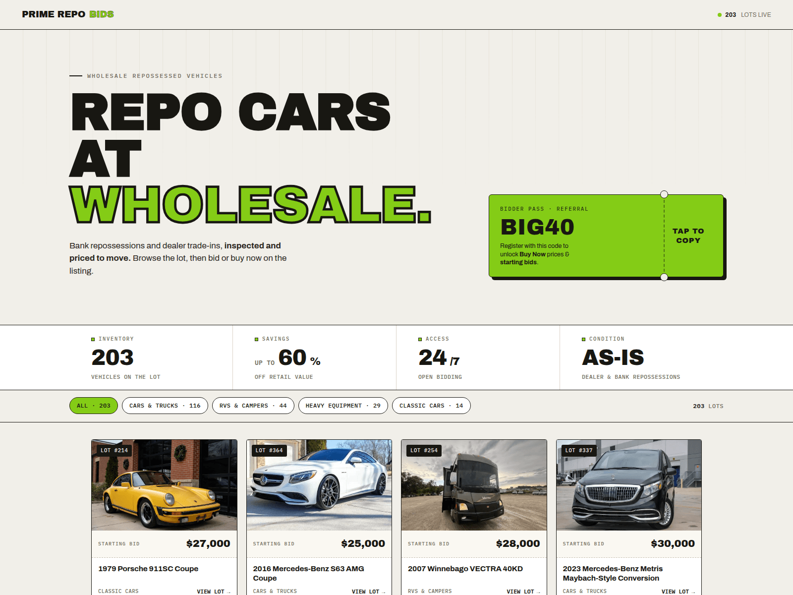 Screenshot of primerepobids.com