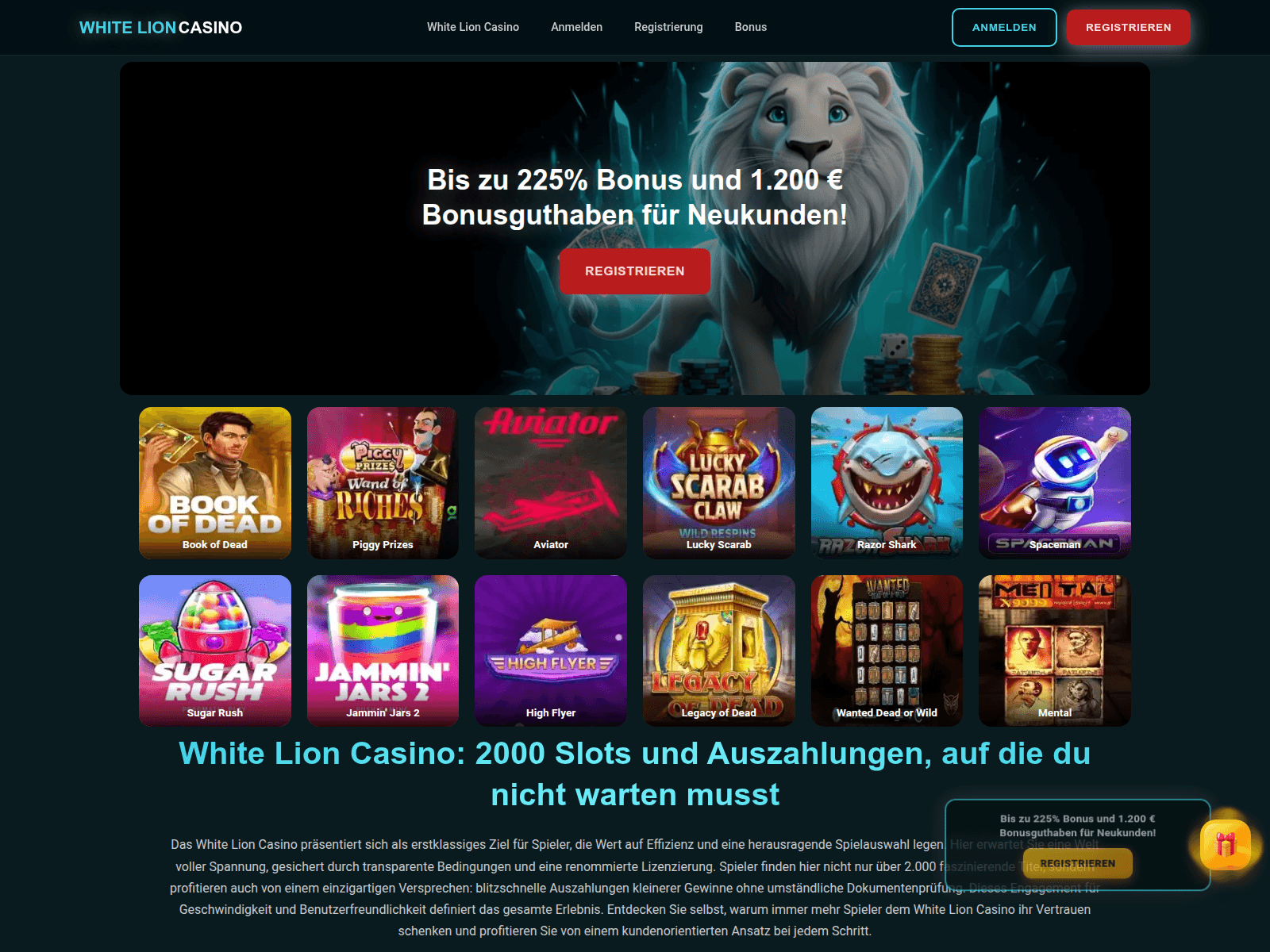 Screenshot of whitelioncasino.info