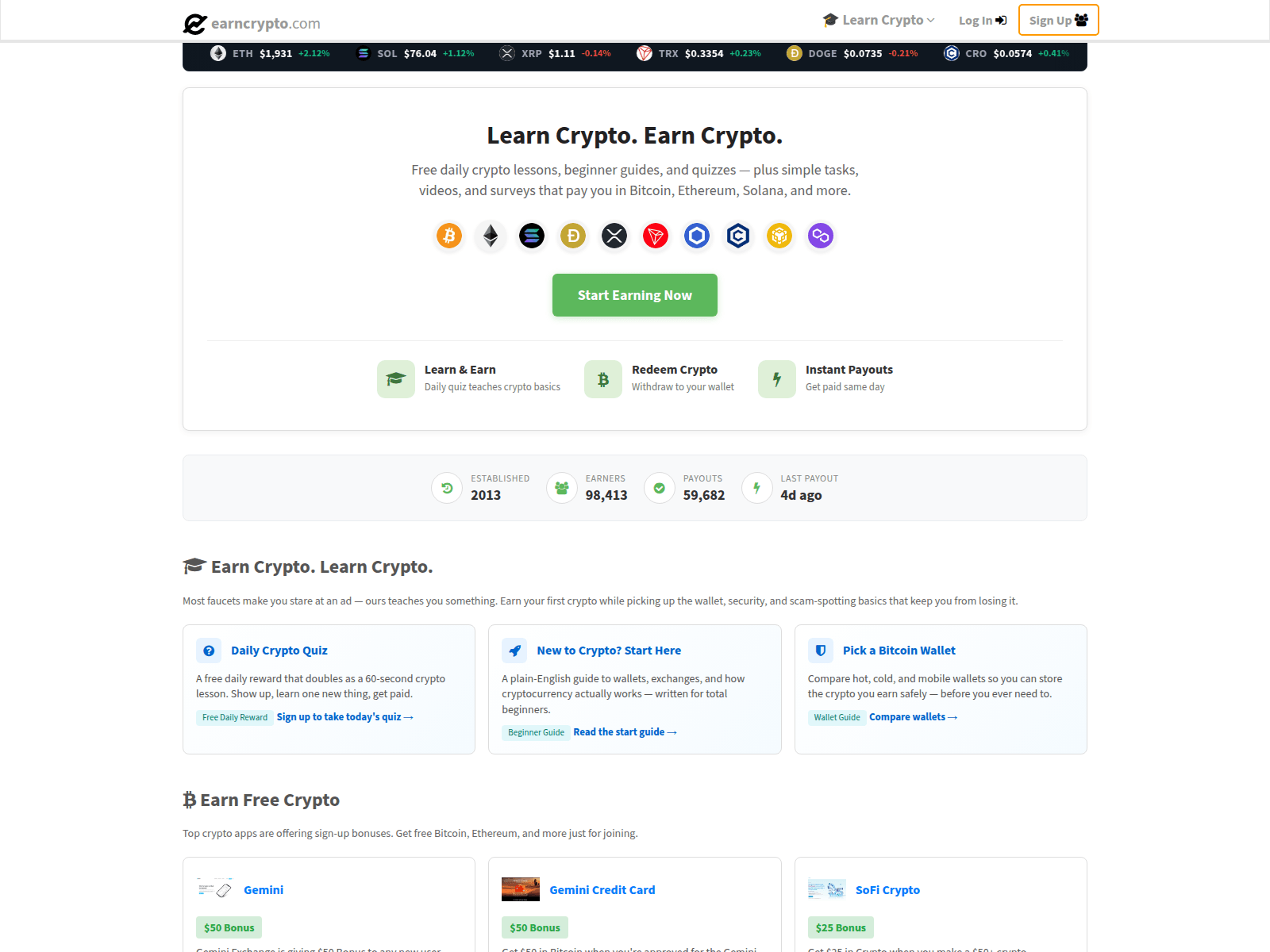 Screenshot von earncrypto.com