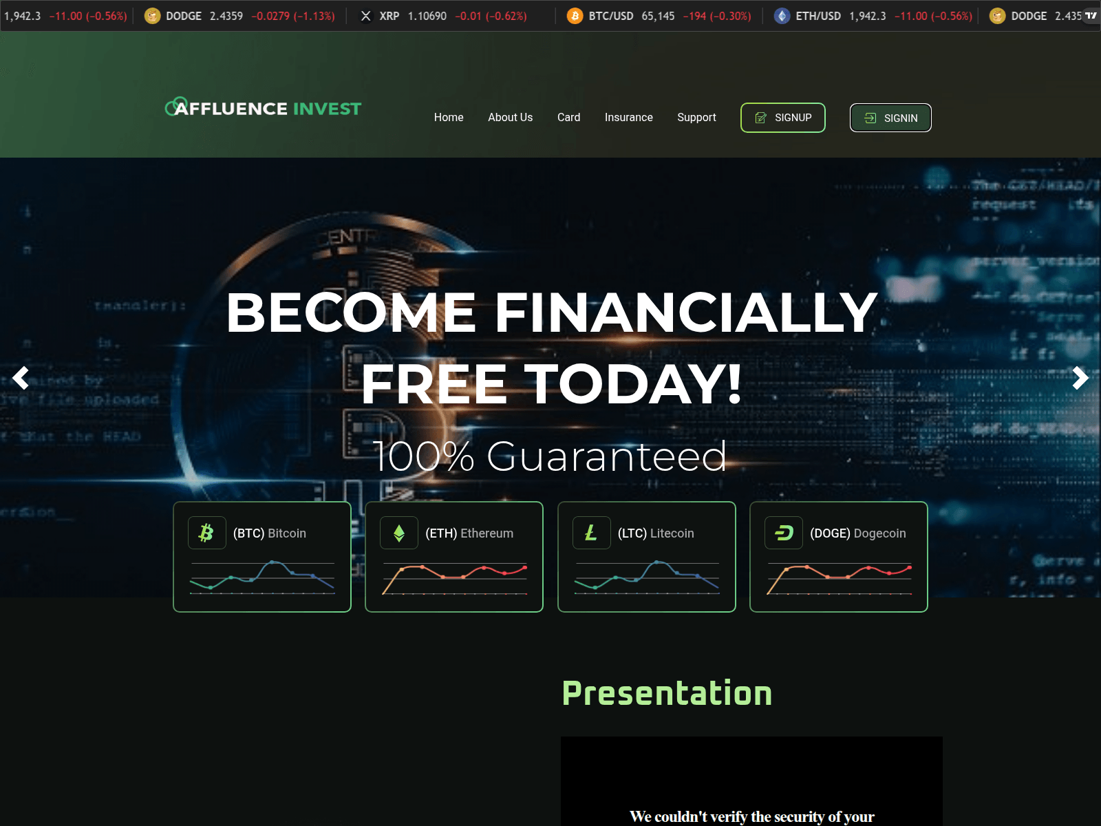 Screenshot of affluenceinvest.com