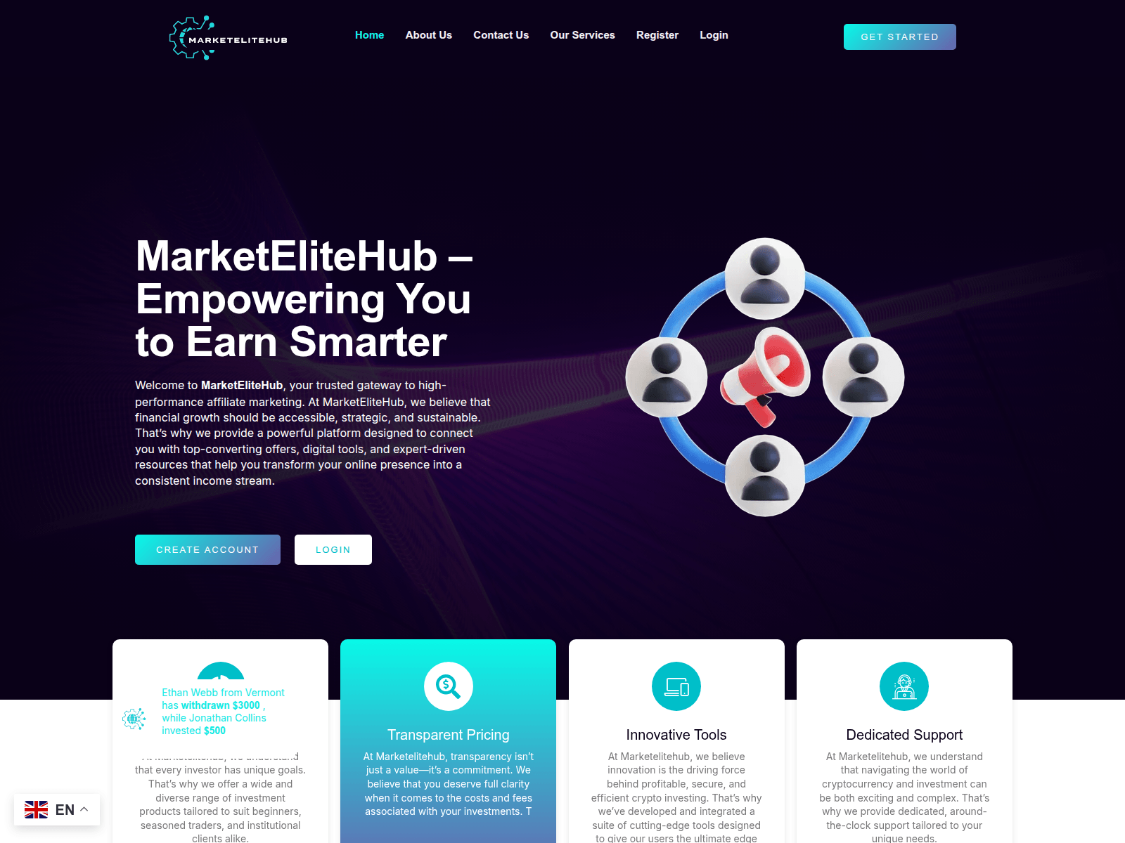 Screenshot of app.marketelitehub.com