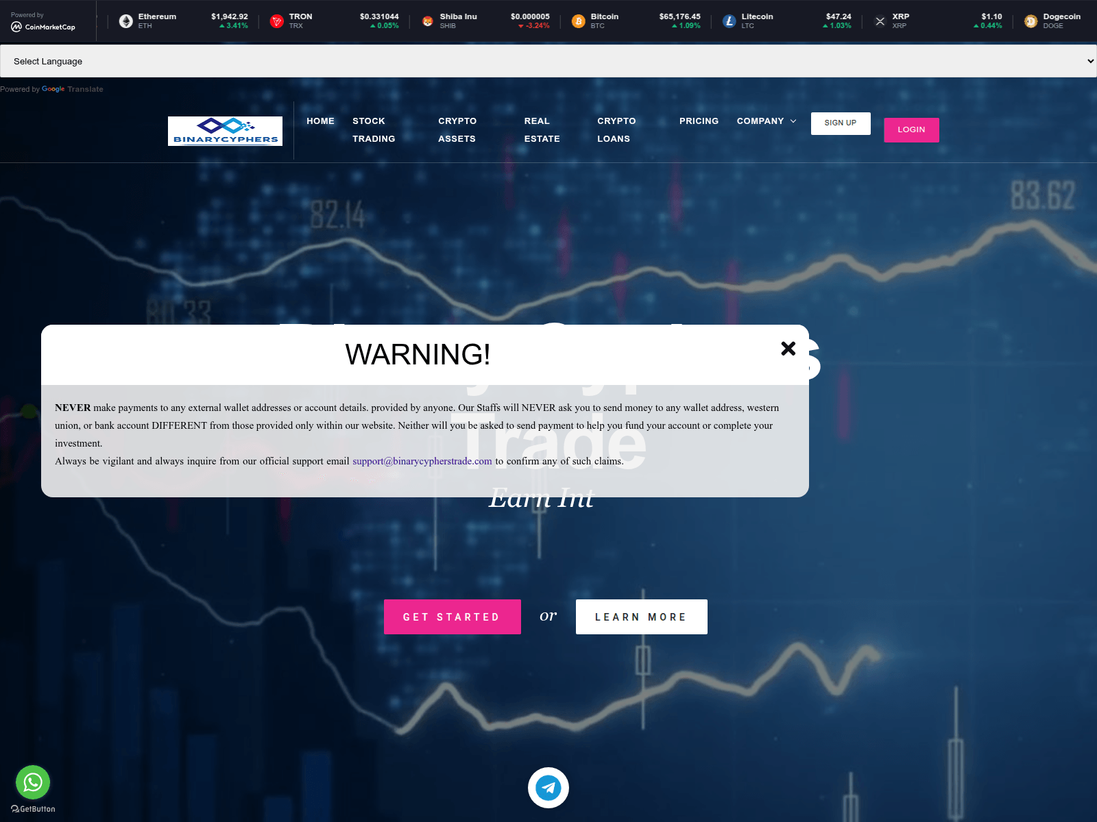 Screenshot of binarycypherstrade.com