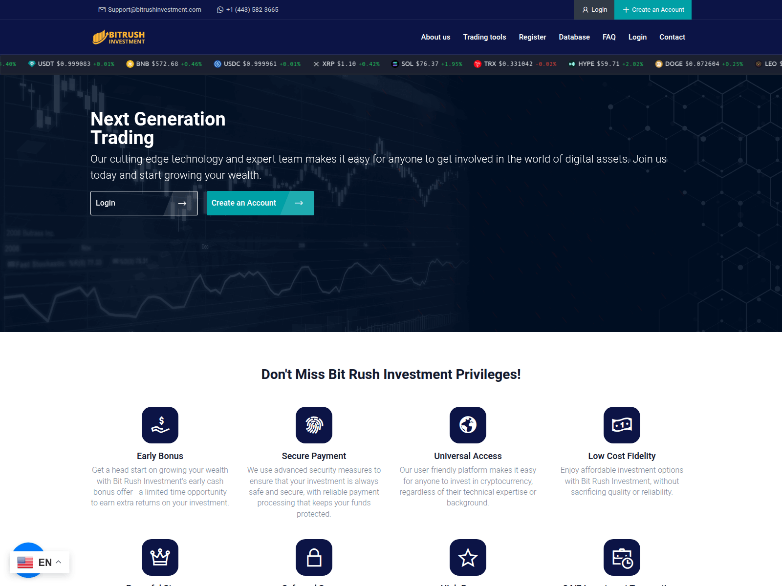 Screenshot of bitrushinvestment.com
